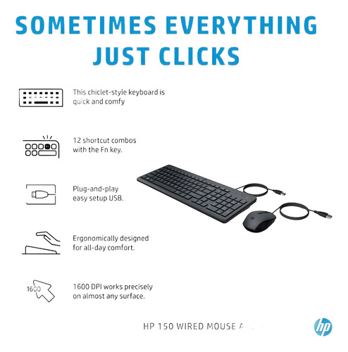 Kit Teclado E Mouse Com Fio Hp150 Usb-a Layout Br