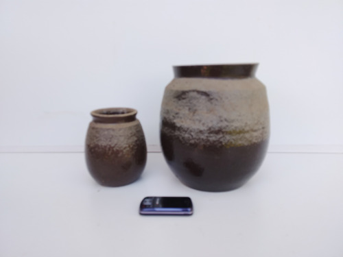 Lote De 2 Antiguos Frascos De Barro Terracota Esmaltado Leer (Usado)