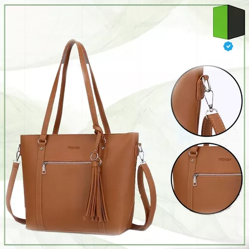 Cartera Bolso Tote Bag Grande Eco Cuero Con Cierre Mujer