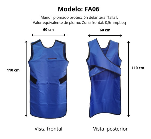 Mandil Plomado 0,5mmpbeq , Protección Frontal, Talla M Y L