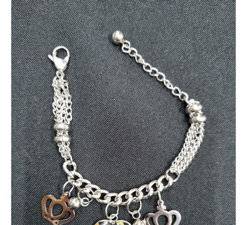 Pulsera Corazon Con Dijes Acero Quirurgico  Caba