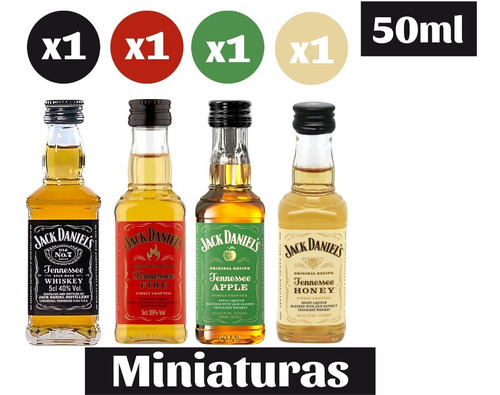 Imagen 1 de 6 de Mix 4x Miniatura Jack Daniels 50cc Coleccionable 