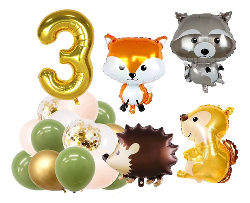 Pack De 16 Globos Animales Del Bosque Numero