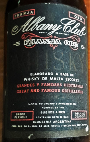 Botellita Miniatura Whisky Albany Club 1970 Etiqueta Negra (Usado)
