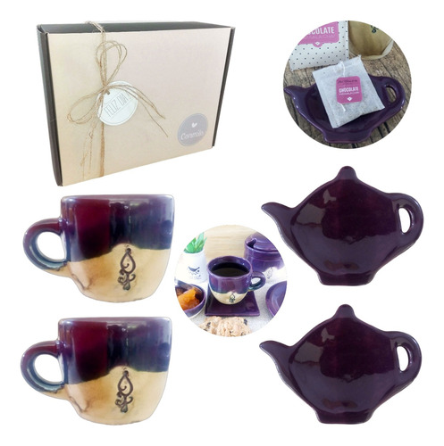 Set Desayuno Taza Artesanal Cerámica Box Regalo Kit Kvjv131