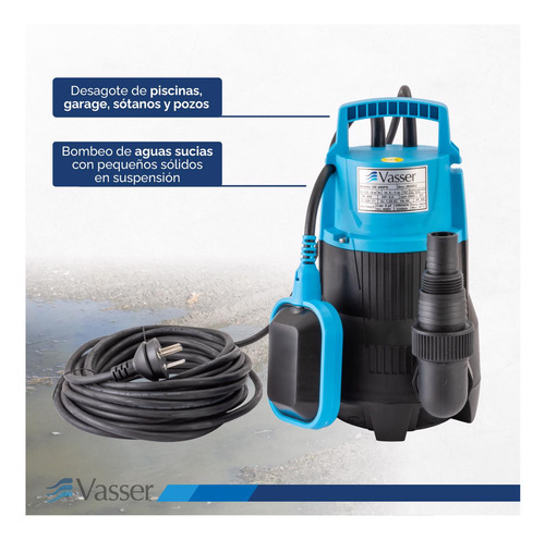 Imagen 4 de 8 de Bomba Desagote Agua Sucia Vasser De400ps 400w 10mts Cable 40