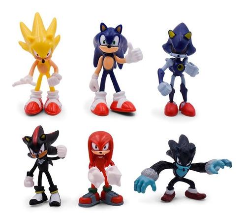 6 Figuras De Sonic. 7 Cms. Pvc. Knuckles, Metal, Amarillo, 