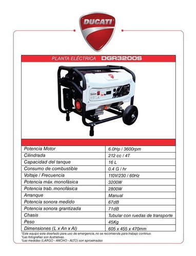 Imagen 4 de 7 de Planta Electrica Ducati 3200 W Gasolina 4 Tiempos- 6 Hp