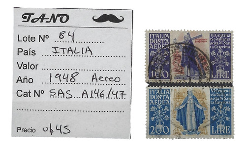 Lote84 Italia Serie Aerea Año 1948 Sassone#a146/47