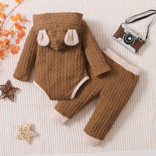 Conjunto De Mameluco De Punto Tierno Bebé Con Capucha Osito