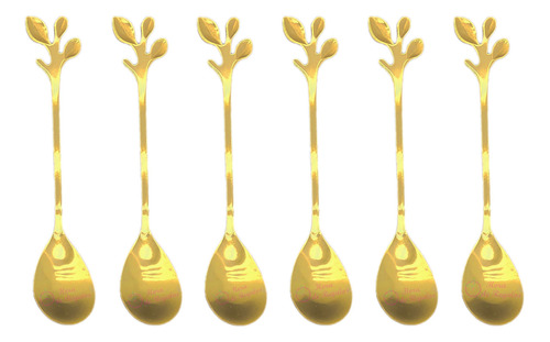 Set X6 Mini Cucharitas Dorada Postre Largas Gold Cuchara Hdr
