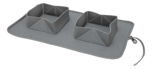 Dog Food Feeding Mat Silicone Double Bowl Foldable Anti Slip