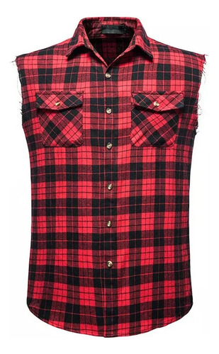 Camisa Casual A Cuadros Para Hombre, Doble Bolsillo