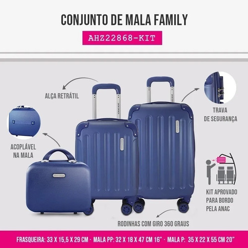 Imagem 6 de 6 de Mala De Viagem Bordo E Frasqueira Kit 3 Peças 2 Malas P E Pp