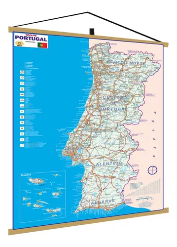 Mapa Portugal Politico Turístico Banner Poster Decoração Geo