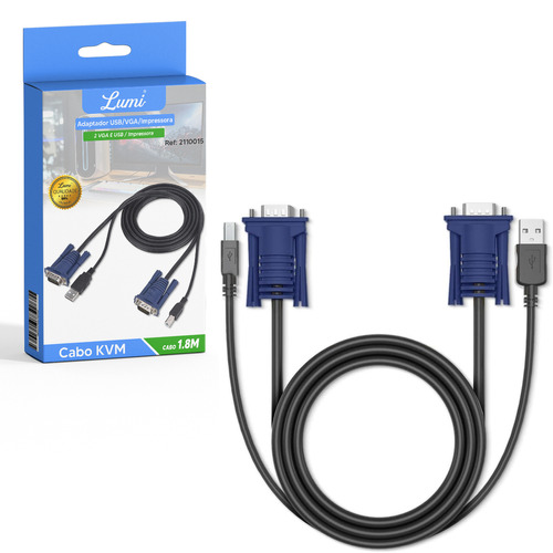 Cabo Kvm Vga/usb 1,80m Usb Tipo A Macho/usb Tipo B/ Vga Hd15 Lumi