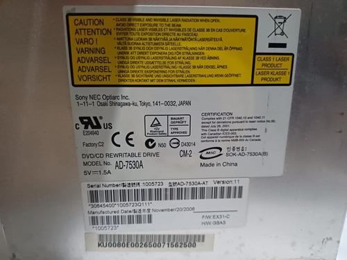 Lectora De Dvd/cd Rewritable Drive Mod: Ad7530a (Usado)