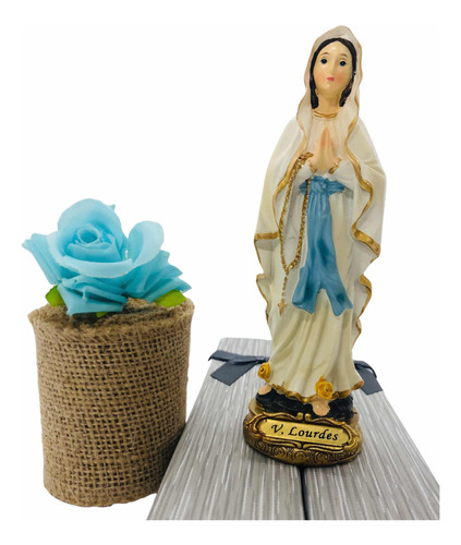 Virgen De Lourdes En Porcelana 14 Cm + Novena