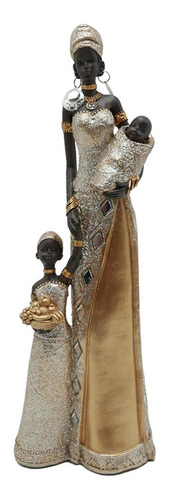 Africana Com Crianças Escultura 32cm