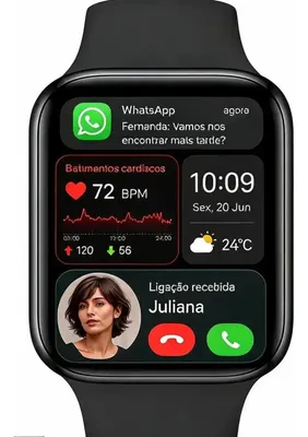 Smart Watch 11 Compativel iPhone 8 11 12 13 14 15 16 17 Pro Preto Silicone