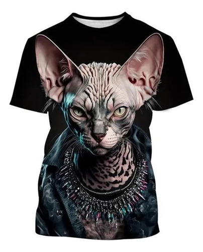 Camiseta De Manga Corta Con Estampado 3d De Gato Sphynx T