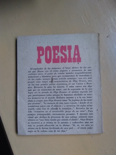 Cantos A Berenice. Olga Orozco. (1977/77 Pág ) 1* Edición. (Usado)