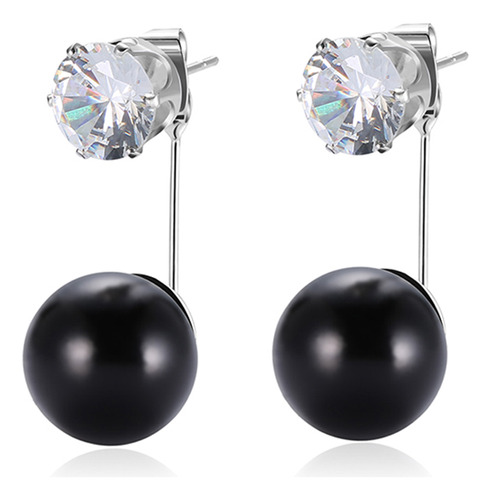 Pendientes Con Borla De Diamantes Y Perlas Negras Para Mujer