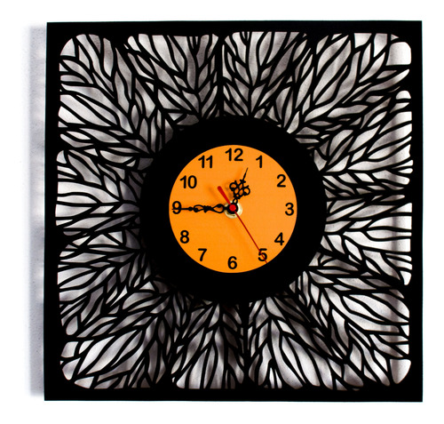 Reloj Elegante Artesanal Negro Naranja