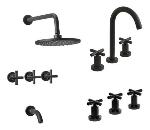 Combo Griferia Peirano Black Velvet + Kit Accesorios Baño