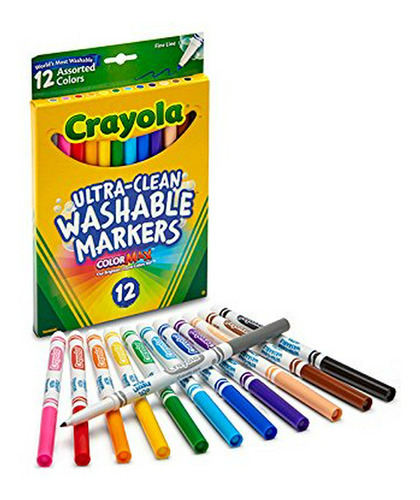 Rotuladores Crayola De Punta Fina, Lavables, 12 Unidades.