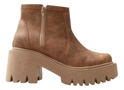 Botas Botinetas Dama Mujer Plataforma Cuero Veggie Premium