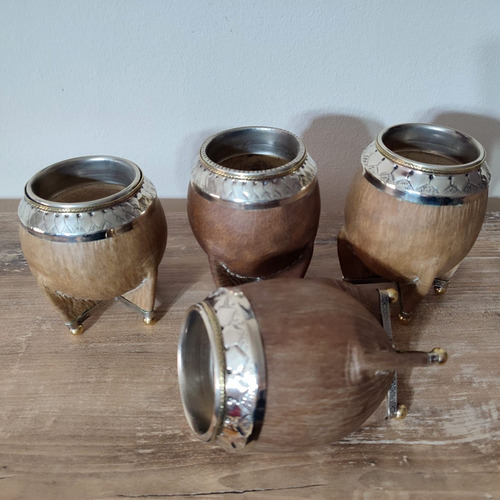 Mate Torpedo Alpaca Cuero Crudo Base Bolitas Bronce Bombilla Crudo Cincelado