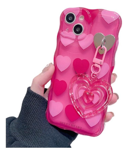 Funda Para iPhone Con Corazones Rosa Dije + Cristal Templado