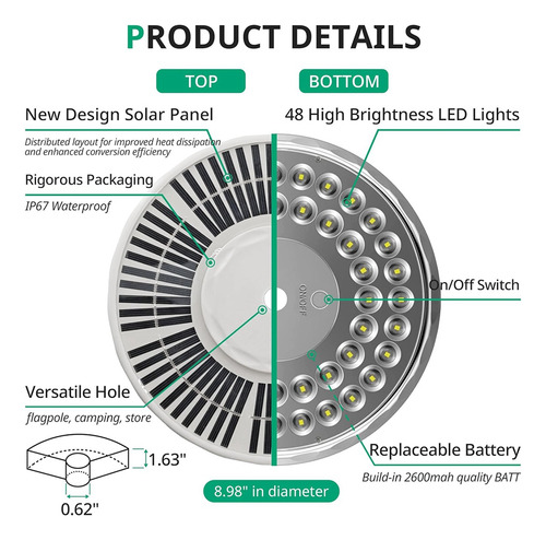 Foco Con Luz Solar Para Exteriores, 48 Led, Agua