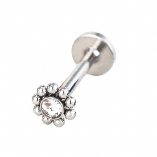 Labret Acero Quirurgico Flor Bolitas Strass - Rosca Interna