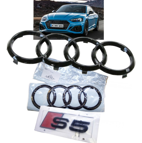 Kit 3 Emblemas Audi S5 Coupe Gloss Black Originales 2021-25