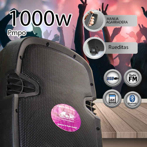 Bafle Potenciado 15'' Pl600 Bateria Bluetooth Usb 2 Micro In