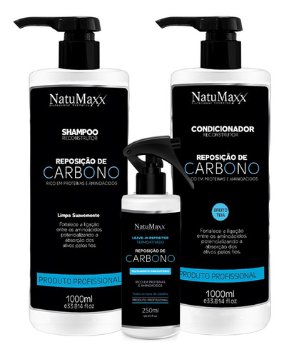 Kit Carbono Natumaxx Shampoo + Condicionador + Leave-in
