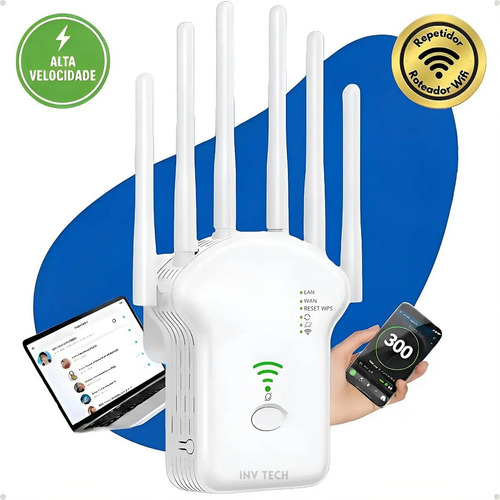 Repetidor Sinal Wi-fi Roteador Wireless Inv Tech Com Antenas Longo Alcance Internet Wifi Amplificador Potente Fácil Instalação