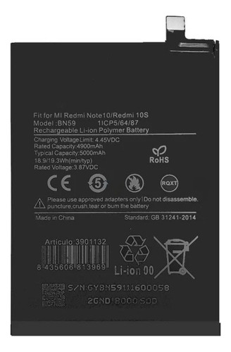 Bateria Para Xiaomi Redmi Note 10 4g 10s Note 10 Pro Bn59