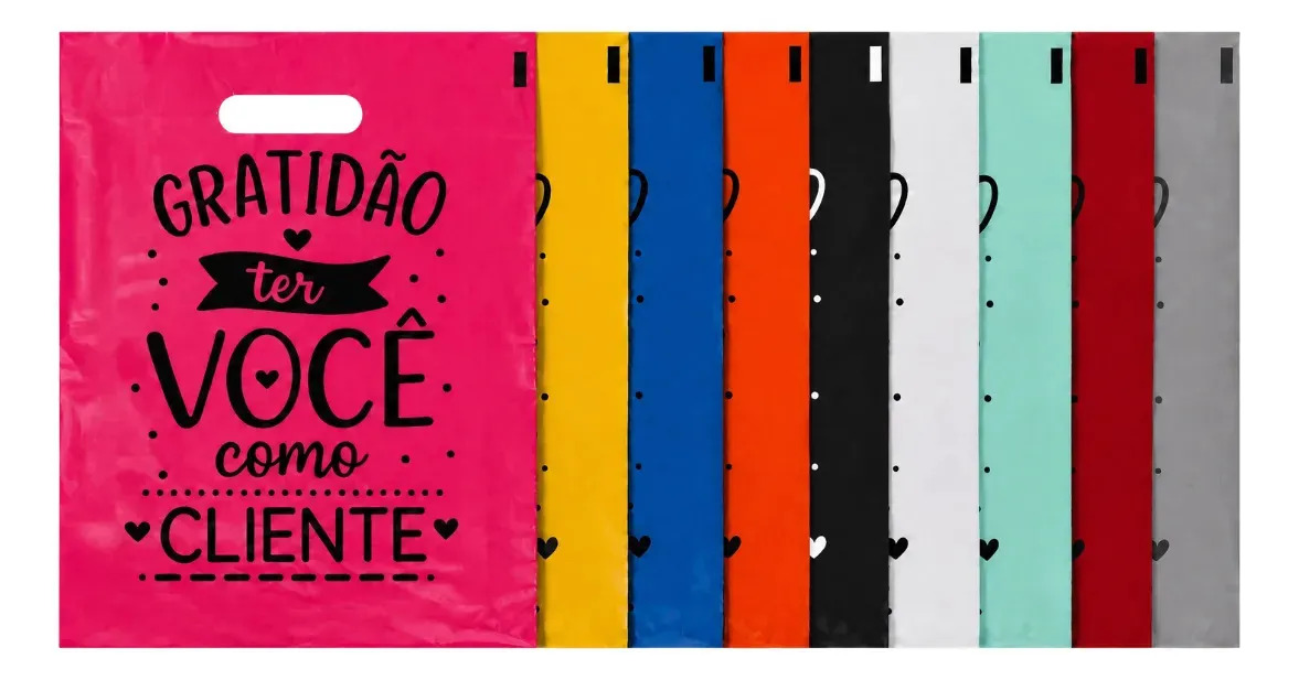 Kit 50 Sacolas Gratidão 30x40 Boca De Palhaço Personalizada Cor Rosa pink