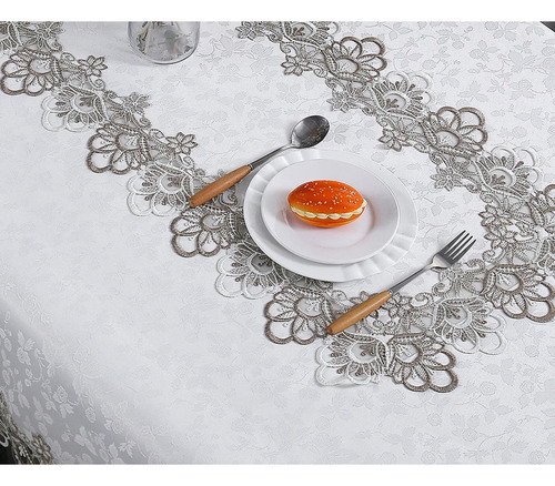 Mantel Rectangular De Encaje Lujoso Para Comedor Hogareño