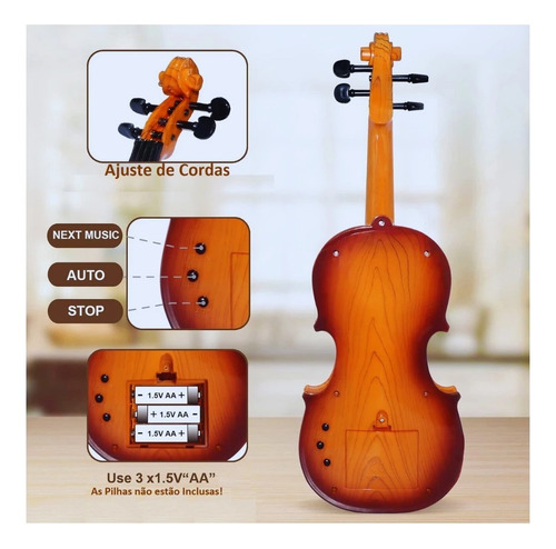 Mini Violino Infantil Plastico Musical Com 4 Cordas E Arco