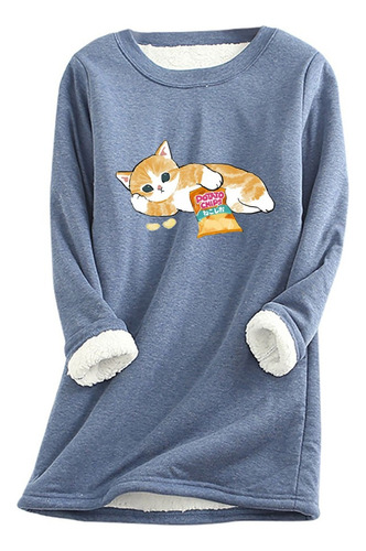 Playera Mujer Loungewear Vintage Ab72 Manga Larga Gato