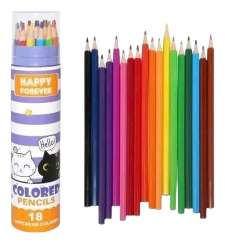 Set X18 Lápices De Colores Para Niños Estuche Happy Forever