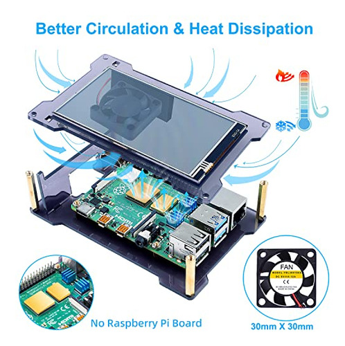Pantalla Táctil Miuzei Raspberry Pi 4 Con Funda Y Ventilador