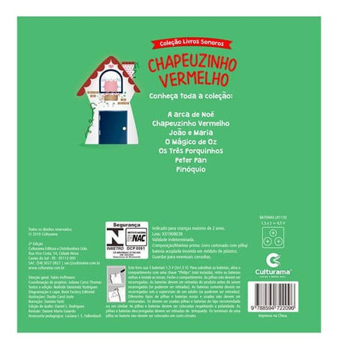 Imagem 4 de 4 de Livro Sonoro Chapeuzinho Vermelho Infantil Capa Dura Novo