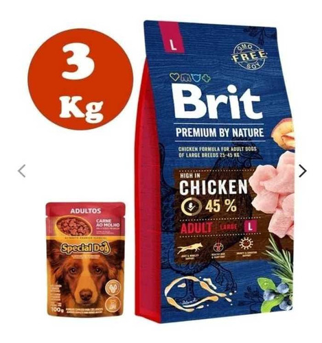 Brit Premium Adulto L Raza Grande 45% Pollo 3kg + Regalo