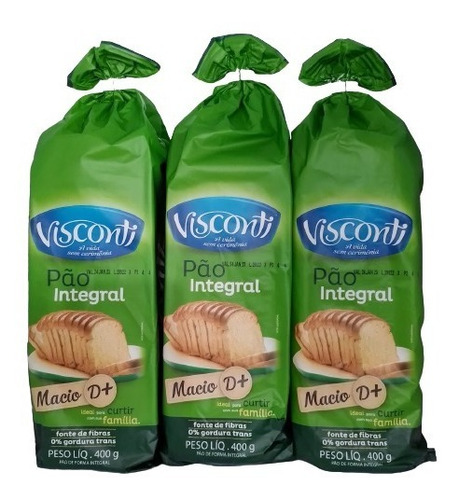 Pão De Forma Integral 400g Visconti Kit C/3 Pacotes