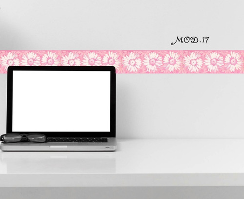 4 Cenefas Para Pared De Bstracto Rosa Flores Blancas Mod. 17